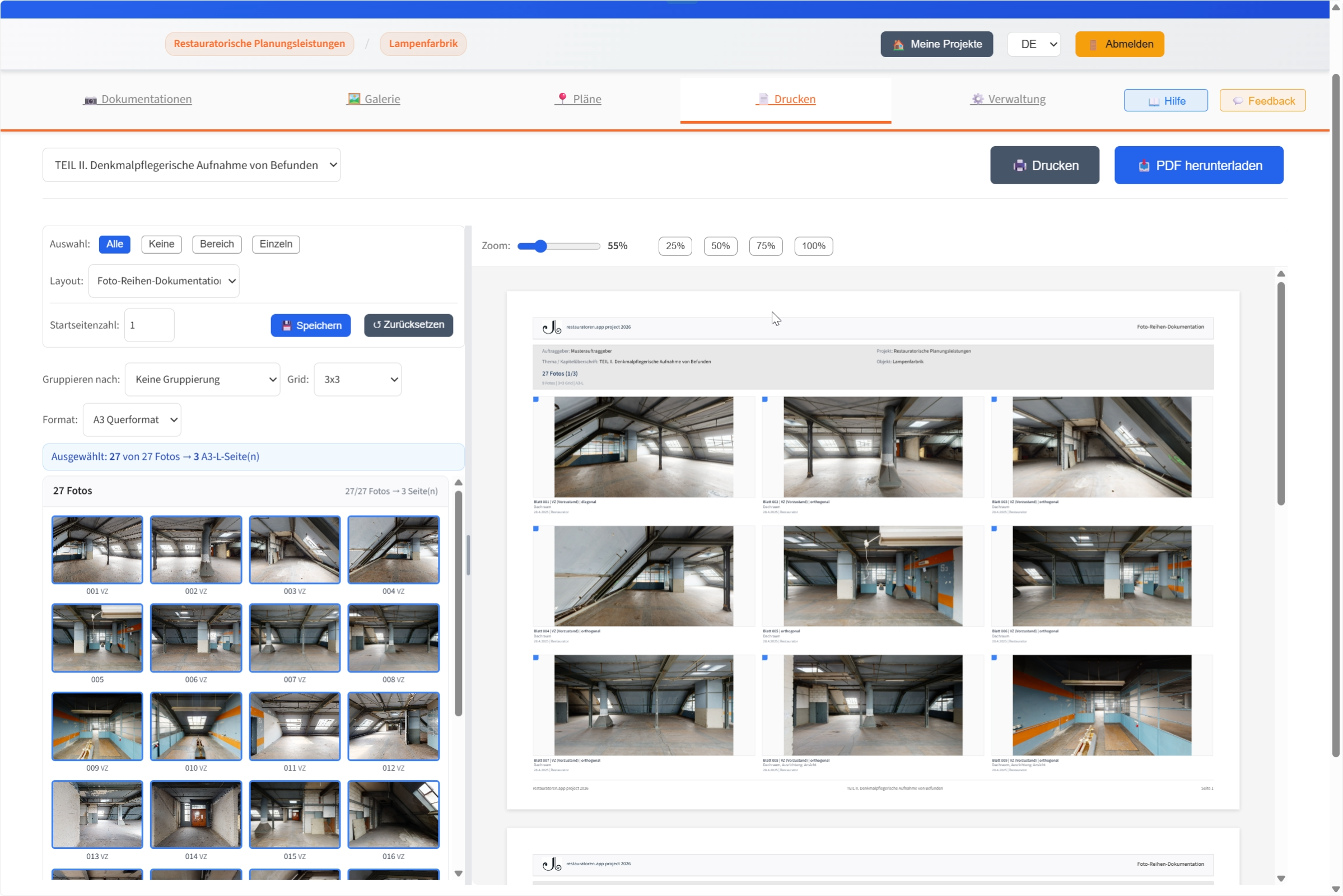 Raumbuch-Bericht in der Druckvorschau